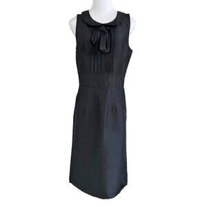 NWT VOOM BY JOY HAN BLACK 100% SILK SLEEVELESS BOW TIE NECK SHEATH MIDI DRESS